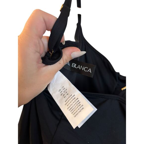 La Blanca Island Goddess Rouched One Piece Swimsuit Women’s Size 10 Black UPF 50 - Picture 5 of 6